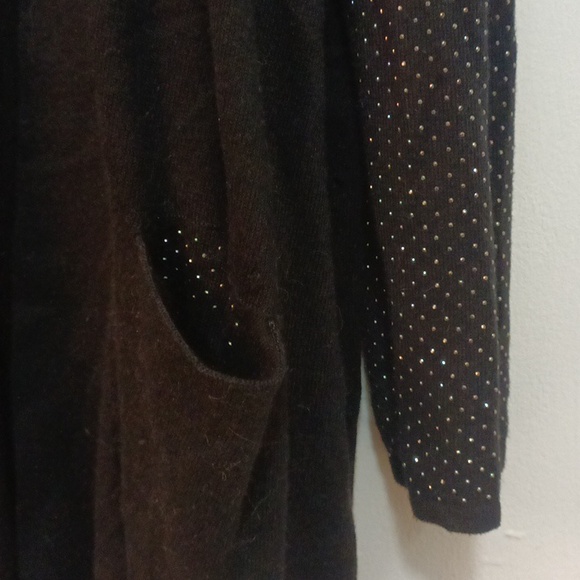 Chicos Black Label Cardigan Womens Knit Long Rhinestone Silk Blend Pockets size2 - Picture 4 of 9